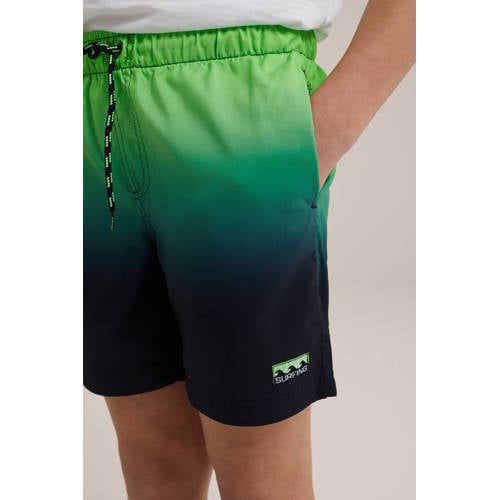 WE Fashion zwemshort groen donkerblauw Jongens Gerecycled polyester Meerkleurig 98 104