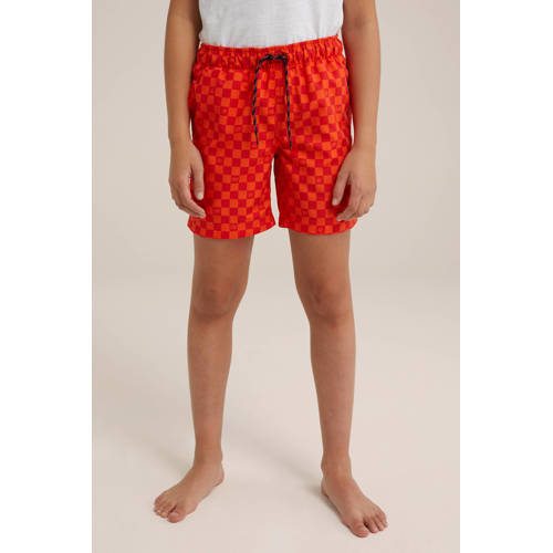 WE Fashion zwemshort oranje rood Jongens Gerecycled polyester Ruit 110 116