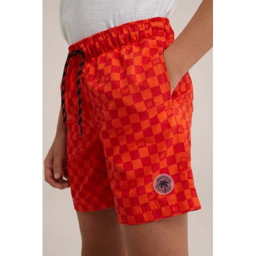 WE Fashion zwemshort oranje rood Jongens Gerecycled polyester Ruit 92