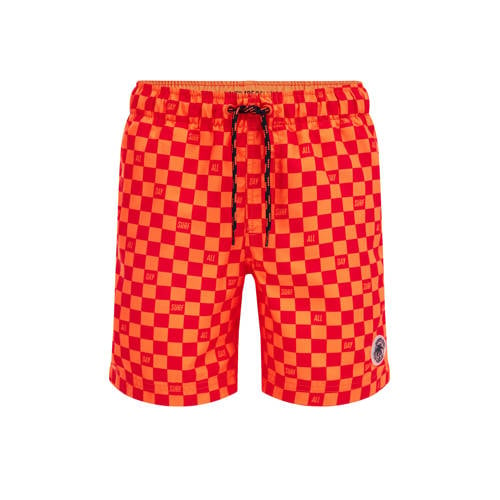 WE Fashion zwemshort oranje/rood Jongens Gerecycled polyester Ruit