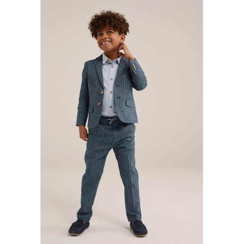 WE Fashion gestreept colbert donkerblauw Jongens Linnen Reverskraag Streep 110 116