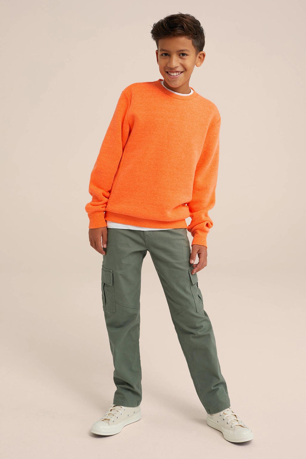 Oranje jongens WE Fashion sweater met lange mouwen en ronde hals