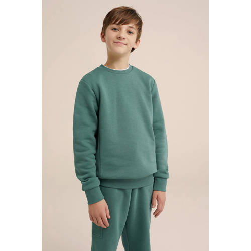 WE Fashion Blue Ridge unisex sweater Topaz Groen Effen 98 104