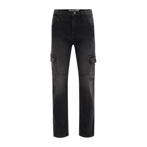 WE Fashion regular fit jeans black faded Zwart Jongens Stretchdenim Effen