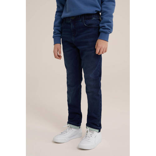 WE Fashion Blue Ridge tapered fit jeans dark used denim Blauw Jongens Stretchdenim 104