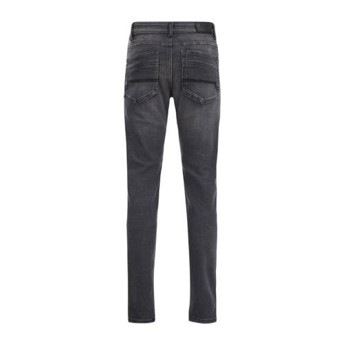 WE Fashion Blue Ridge tapered fit jeans met slijtage black faded Zwart Jongens Stretchdenim 104