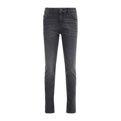 WE Fashion Blue Ridge tapered fit jeans met slijtage black faded Zwart Jongens Stretchdenim - 146