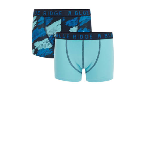 WE Fashion Blue Ridge boxershort set van 2 blauw donkerblauw lichtblauw Jongens Stretchkatoen 134 140