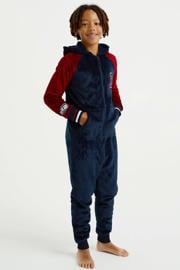 thumbnail: WE Fashion fleece onesie donkerblauw/rood