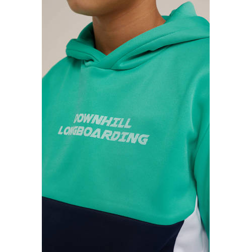 WE Fashion hoodie met printopdruk turquoise donkerblauw wit Sweater Printopdruk 98 104