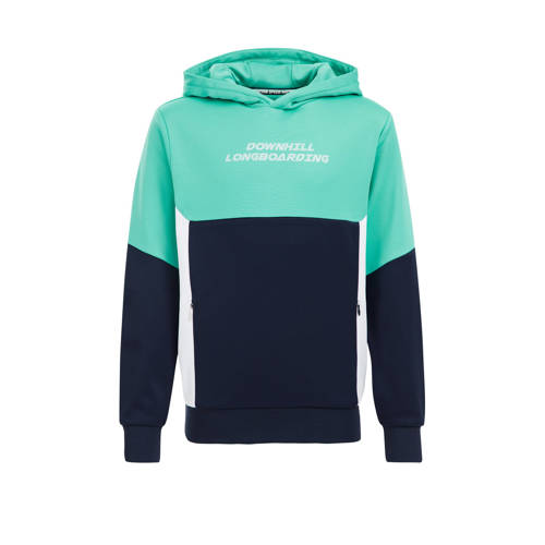 WE Fashion hoodie met printopdruk turquoise/donkerblauw/wit Sweater Printopdruk