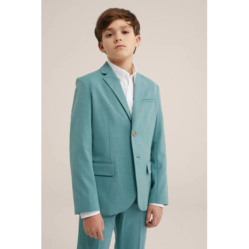 WE Fashion colbert aqua Blauw Jongens Polyester Reverskraag Effen 110 116