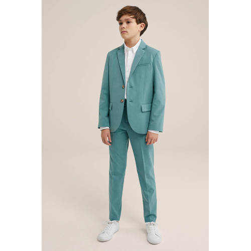 WE Fashion colbert aqua Blauw Jongens Polyester Reverskraag Effen 92