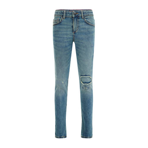 WE Fashion Blue Ridge slim fit jeans destroyed denim Blauw Jongens Stretchdenim - 152