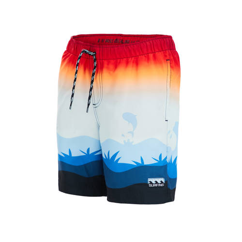 WE Fashion zwemshort rood blauw oranje Jongens Gerecycled polyester All over print 110 116