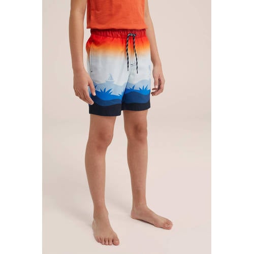 WE Fashion zwemshort rood blauw oranje Jongens Gerecycled polyester All over print 98 104