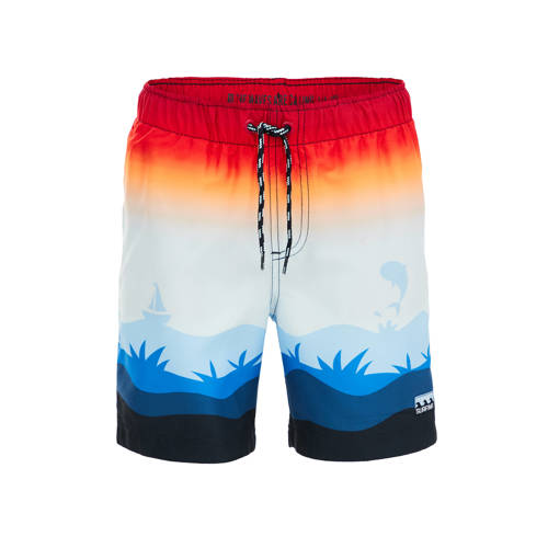WE Fashion zwemshort rood/blauw/oranje Jongens Gerecycled polyester All over print