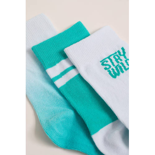 WE Fashion sokken set van 3 groen wit Jongens Katoen Meerkleurig 23 26