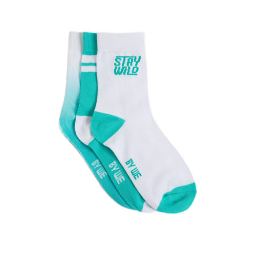WE Fashion sokken - set van 3 groen/wit Jongens Katoen Meerkleurig