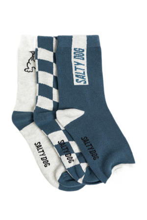 sokken - set van 3 blauw/wit