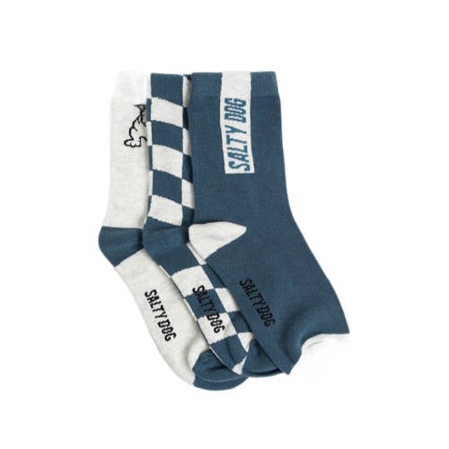 WE Fashion sokken - set van 3 blauw/wit Jongens Biologisch katoen All over print