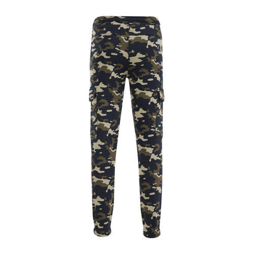 WE Fashion slim fit joggingbroek met camouflageprint groen donkerblauw Jongens Sweat 98