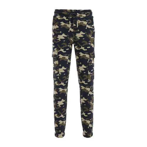 WE Fashion slim fit joggingbroek met camouflageprint groen/donkerblauw Jongens Sweat