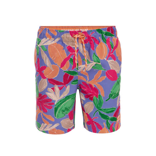 WE Fashion zwemshort blauw/roze/groen Jongens Gerecycled polyester Bloemen