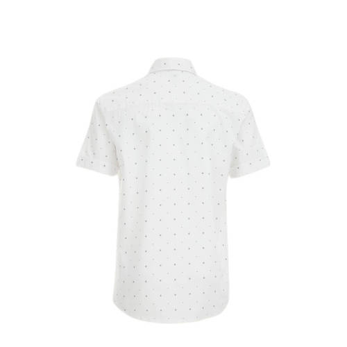 WE Fashion overhemd met all over print wit zwart Jongens Stretchkatoen Klassieke kraag 158 164