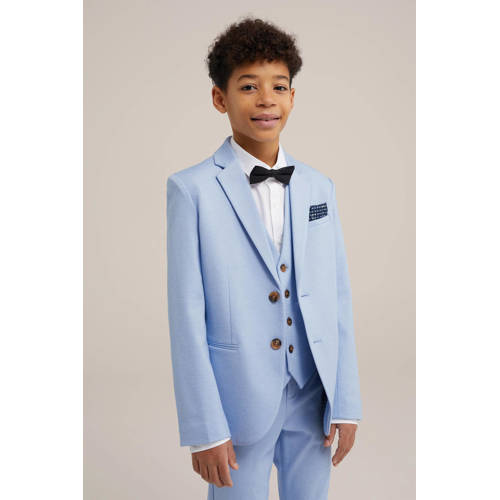 WE Fashion colbert lichtblauw Jongens Polyester Smokingkraag Effen 98 104