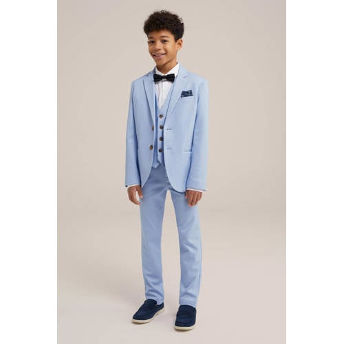 WE Fashion colbert lichtblauw Jongens Polyester Smokingkraag Effen 98 104