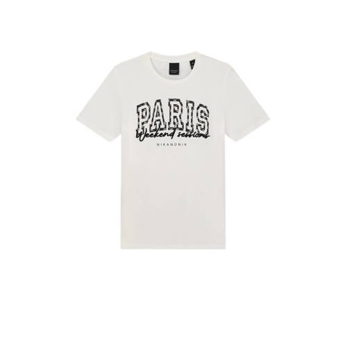 NIK&NIK T-shirt Paris met tekst offwhite Wit Meisjes Katoen Ronde hals