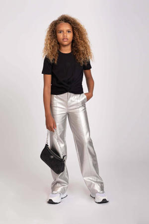 imitatieleren wide leg broek Kenner zilver