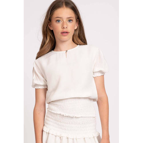 NIK&NIK top Kingston offwhite Blouse Wit Meisjes Polyester Ronde hals Effen 128