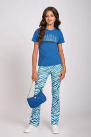 thumbnail: Blauwe meisjes NIK&NIK broek helderblauw van polyester met flared pijpen, regular waist, elastische tailleband en zebraprint