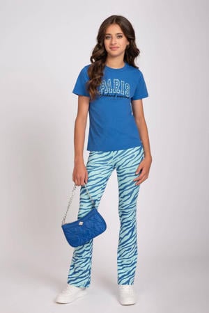 broek met zebraprint helderblauw/donkerblauw