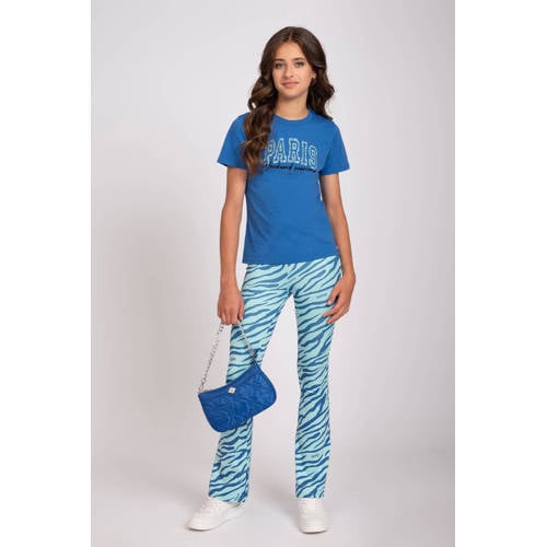 NIK&NIK broek met zebraprint helderblauw donkerblauw Meisjes Polyester 128