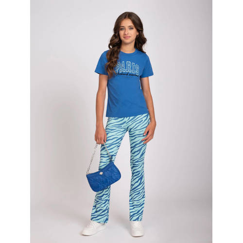 NIK&NIK broek met zebraprint helderblauw donkerblauw Meisjes Polyester 128