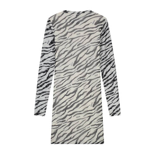 NIK&NIK jurk met dierenprint en mesh ecru zwart Meisjes Polyester Ronde hals 128