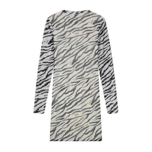 NIK&NIK jurk met dierenprint en mesh ecru zwart Meisjes Polyester Ronde hals 128