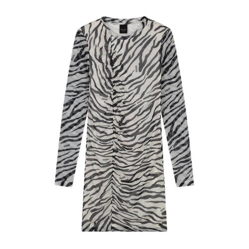 NIK&NIK jurk met dierenprint en mesh ecru/zwart Meisjes Polyester Ronde hals