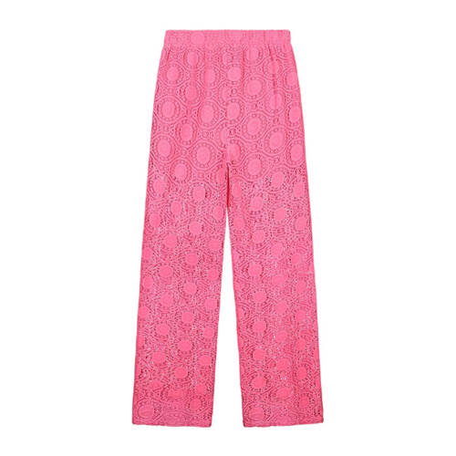 NIK&NIK wide leg broek Kimba met all over print felroze Meisjes Katoen 128