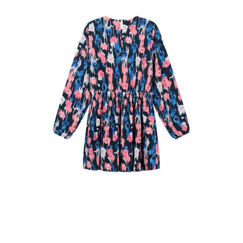 NIK&NIK gebloemde jurk Kenley blauw roze wit Meisjes Gerecycled polyester Ronde hals 128