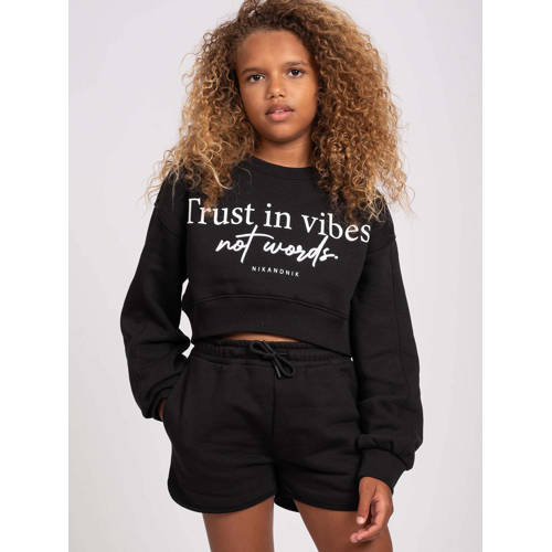 NIK&NIK sweater Vibes met tekst zwart Tekst 128 | Sweater van