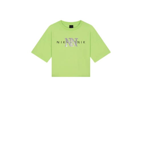 NIK&NIK T-shirt Spray met printopdruk limegroen Meisjes Katoen Ronde hals
