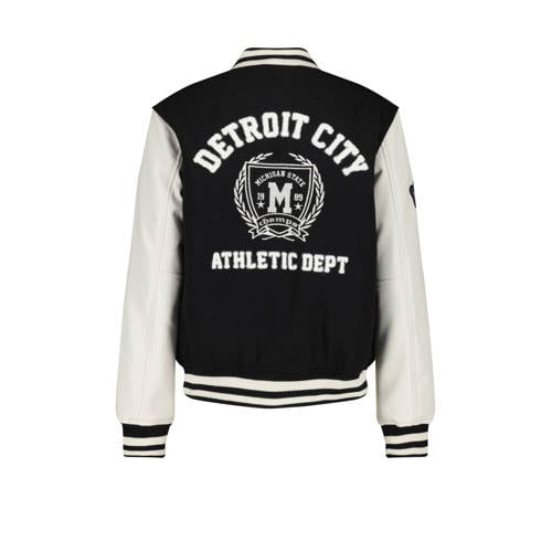 America Today baseball jacket Jules met 3D applicatie zwart wit Jas Jongens Polyester Opstaande kraag 134 140