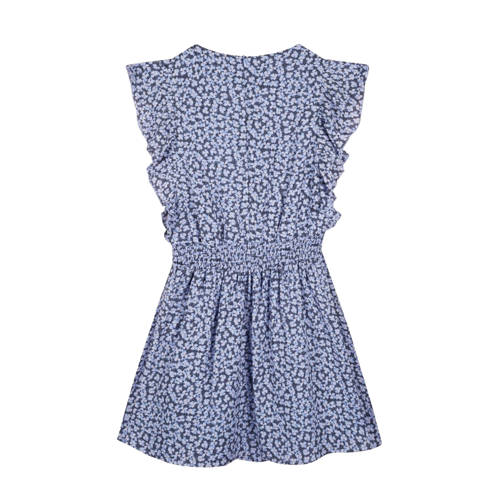 NoBell gebloemde jurk Moise donkerblauw lichtblauw Meisjes Polyester Ronde hals 122 128