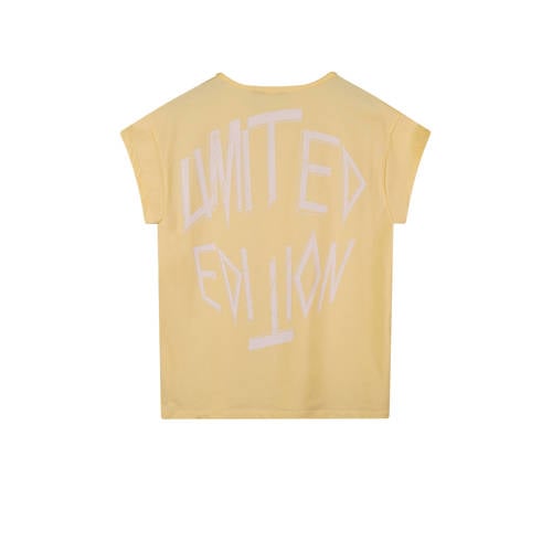 NoBell T-shirt Kasis met backprint lichtgeel Meisjes Stretchkatoen Ronde hals 122 128