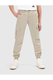 thumbnail: Beige jongens Ballin broek van stretchkatoen met rits- en knoopsluiting en effen