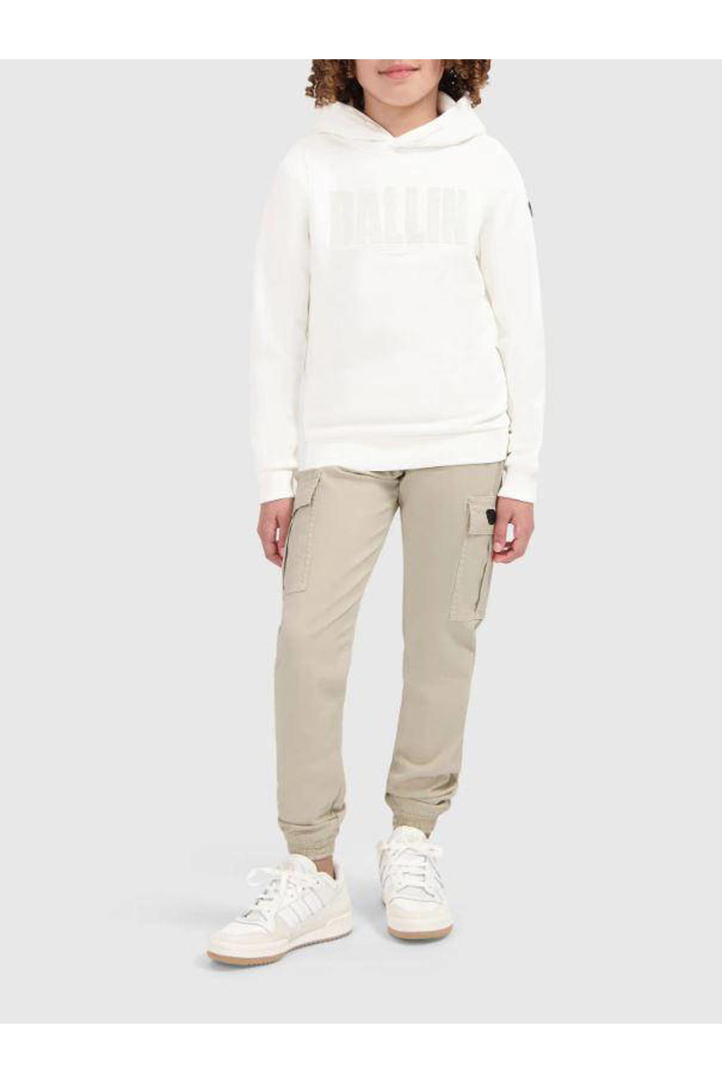 Beige jongens Ballin broek van stretchkatoen met rits- en knoopsluiting en effen